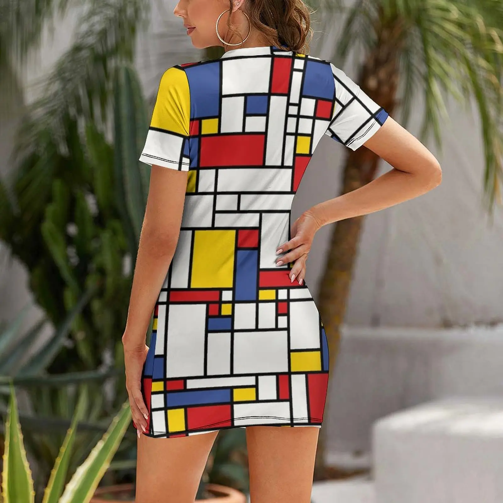 Piet Mondrian Abstract Pop Art 1960s Red Blue Yellow Rectangles Short Sleeved Dress dress summer Bridesmaid dress woman