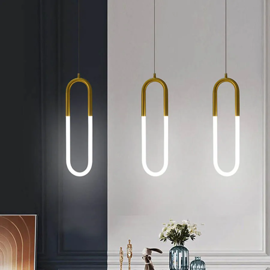 

Nordic Bedroom Bedside Long-line LED Pendant Light Restaurant Bar Counter Ring Hanging Light Long Tube LED Pendant Lamp