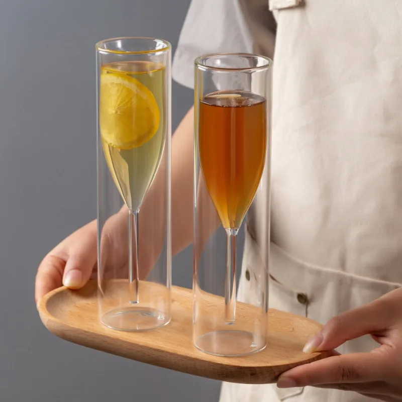 1/2pcs New Double Layers Glasses Champagne Flutes Goblet Bubble Sparkling Wine Tulips Cockt Cup