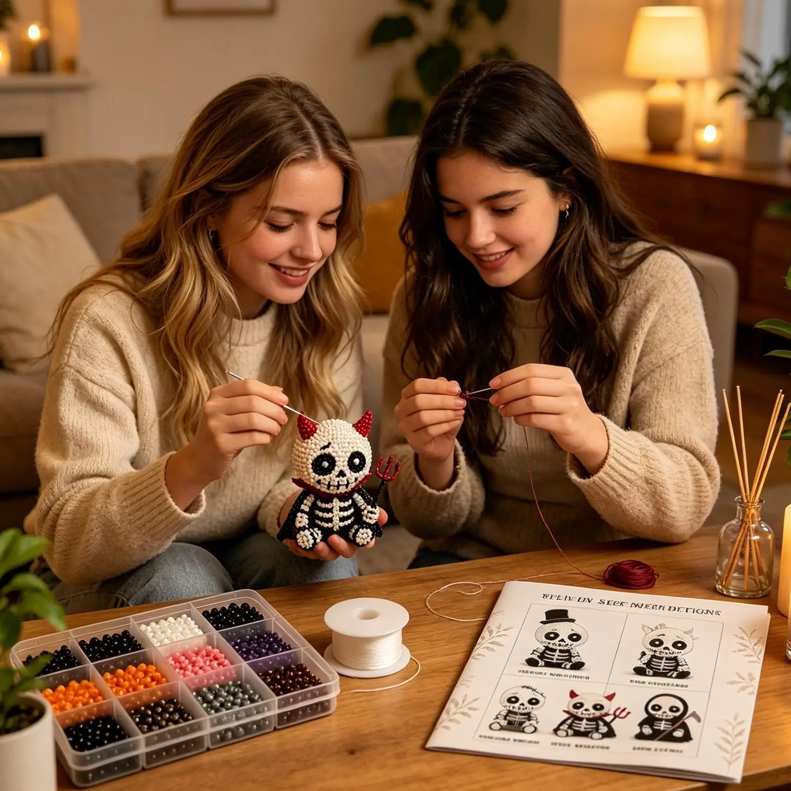 3D Beaded Skeleton Craft Kit with Instructions, DIY Skeleton Art Set for Family Party Classroom, Fun Interactive Craft for Kids