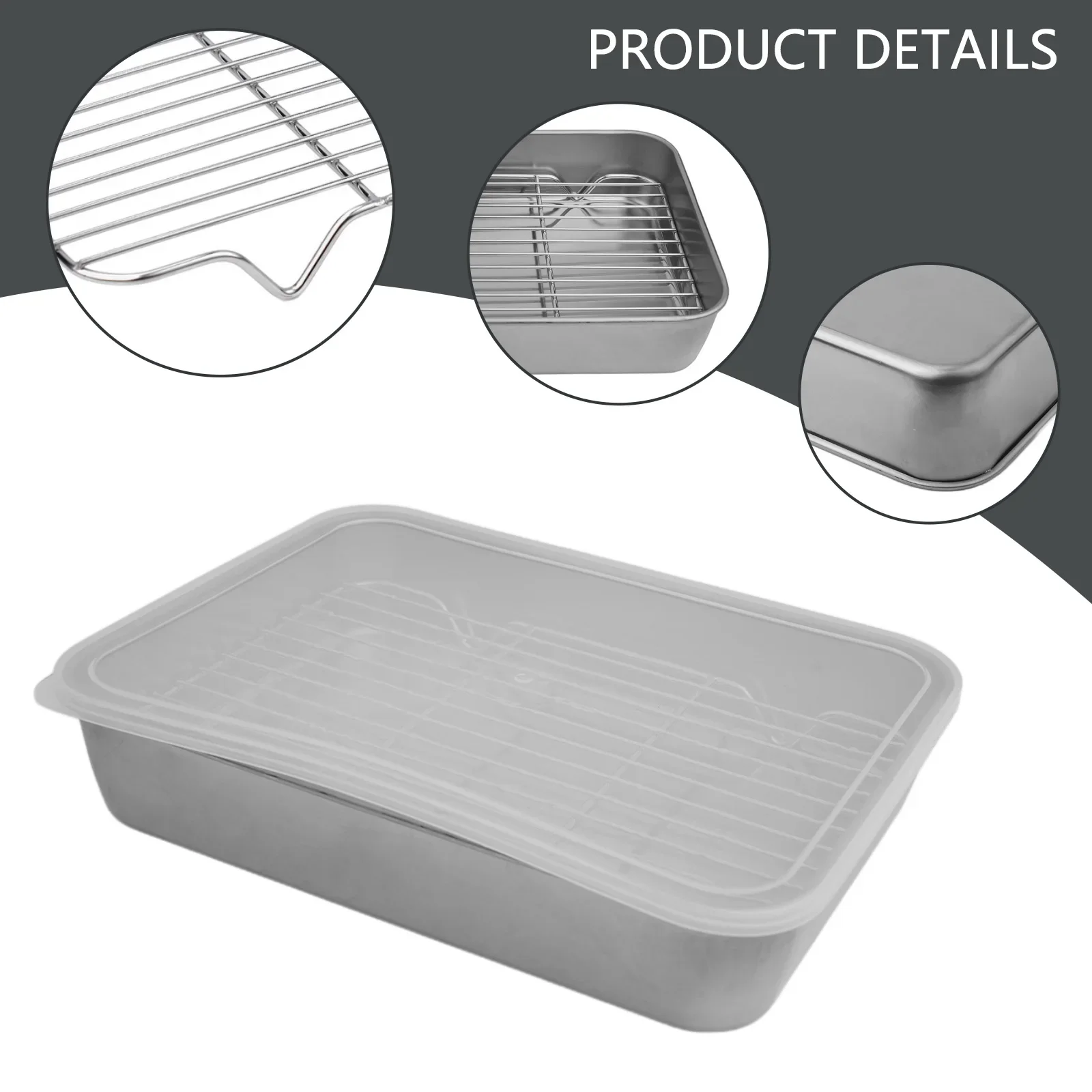 

Stainless Steel Baking Pan Set Tray With Wire Rack Cover Cake Baking BBQ Pan Tray Plate Oven Cooking Roasting Storage Tool