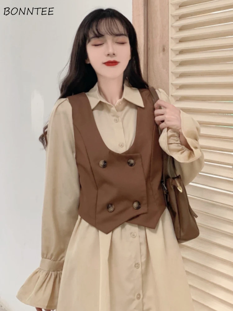 

Vintage Vest Women Temper Autumn Coat Gentle Preppy Outwear Students Japanese Harajuku Sweet All-match Aesthetic Outwear Chic
