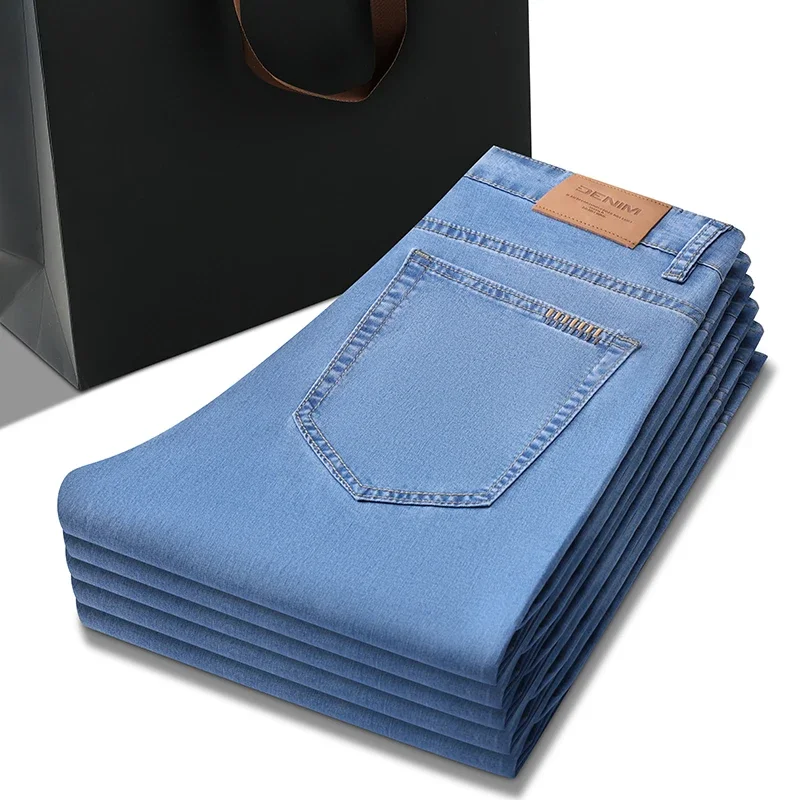 Men's Clothing Straight Business Jeans Summer Thin Lyocell Fabric Breathable Comfortable Cotton Male Stretch Denim Trousers