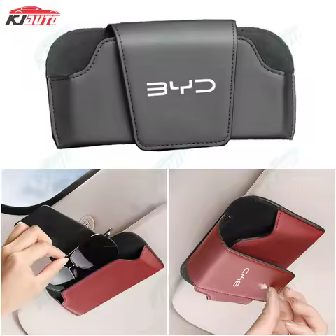 Car Sunshade Glasses Storage Box Leather Sunglasses Storage Clip for BYD Atto 3 Dolphin D1 E6 Seal U Han Tang Song Plus