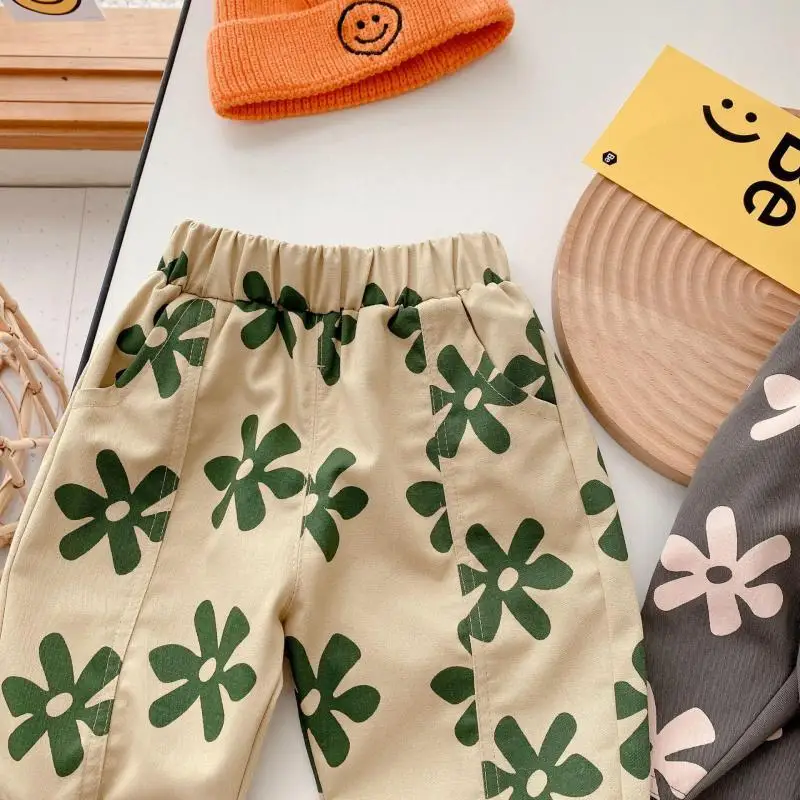 Baby Girl Retro Flower Loose Pants Fashion Comfortable Breathable Cotton Trousers Toddler Boy Autumn New Arrival Pants