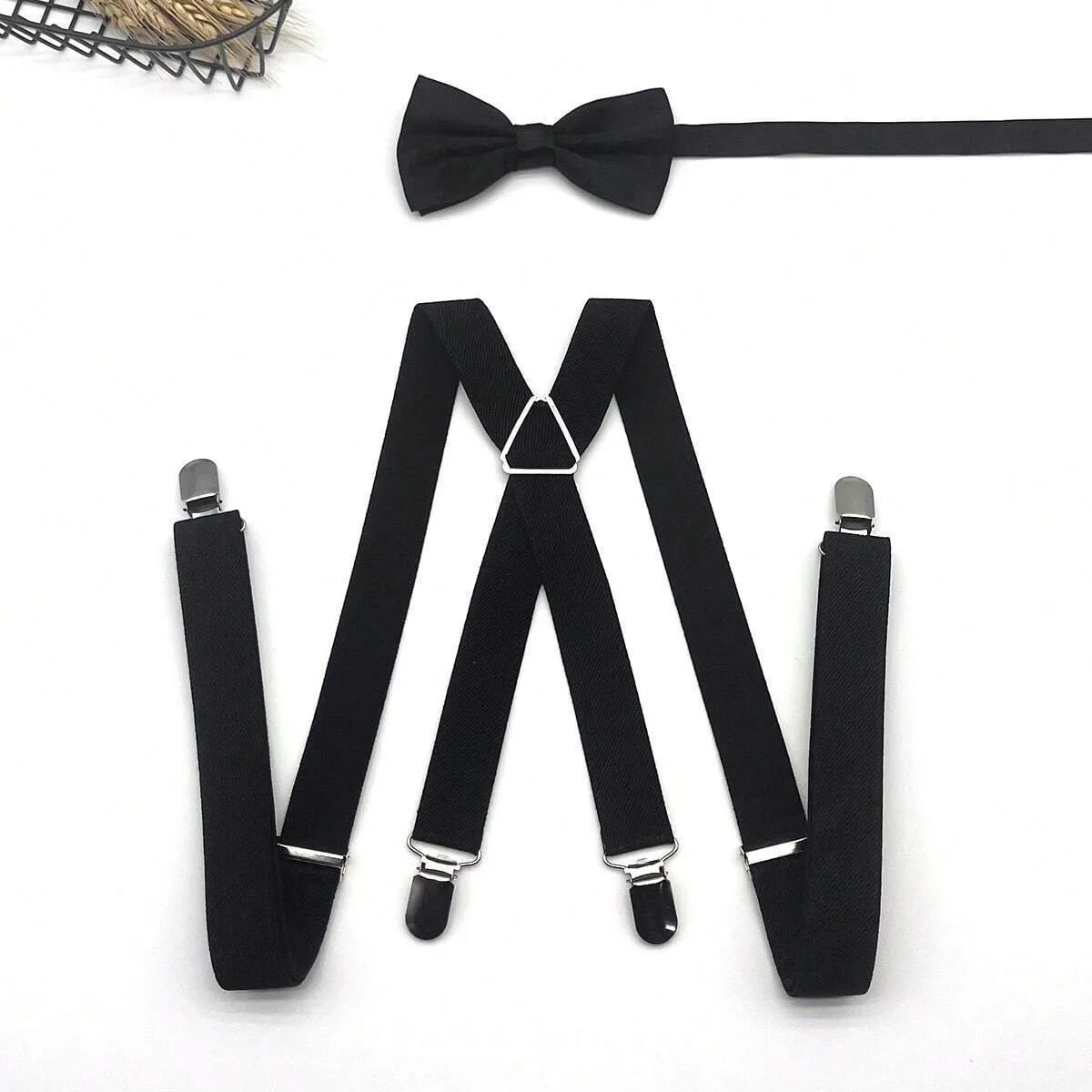 2pcs Adult Suspender 4Clips X 2.5cm Men's Bow Tie Set Audio-Technica Elastic Wedding Performance Decoration Braces for Women