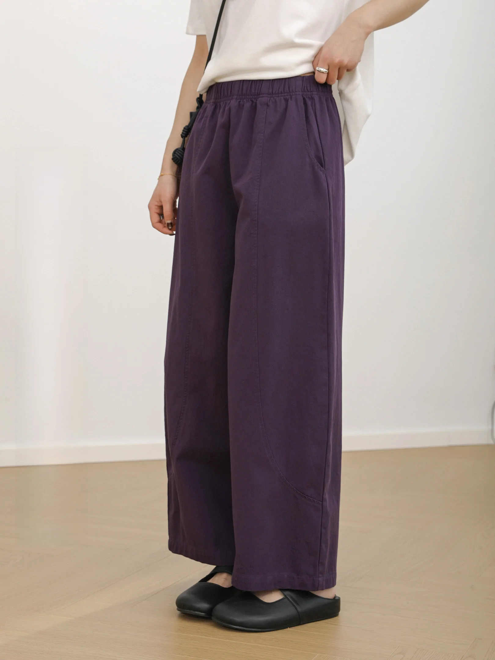 

Spring 2026 New Sle Pure Cotton Elastic Waist Loose Casual Pants Tee-Minus-Social Arc-aped Design Versatile for Small F...