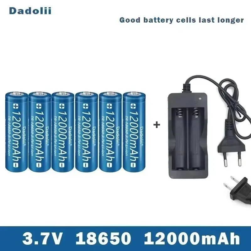 3.7V 12000mAh High-Capacity Li-ion Rechargeable Flashlight Battery with Charger - Long-Lasting Power for Torches