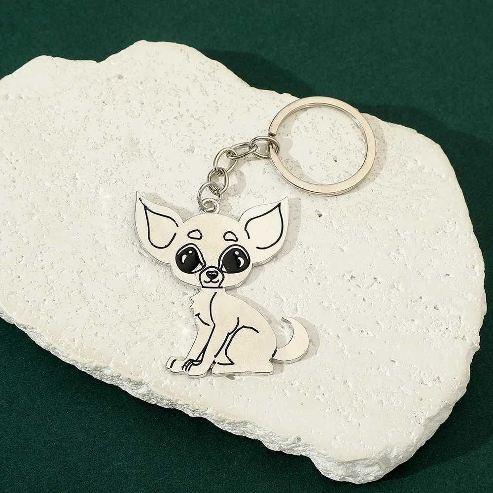 Chihuahua Dog Pendant Keychains Metal Car Key Ring Bag Charm Couple Lover Gift for Women Men