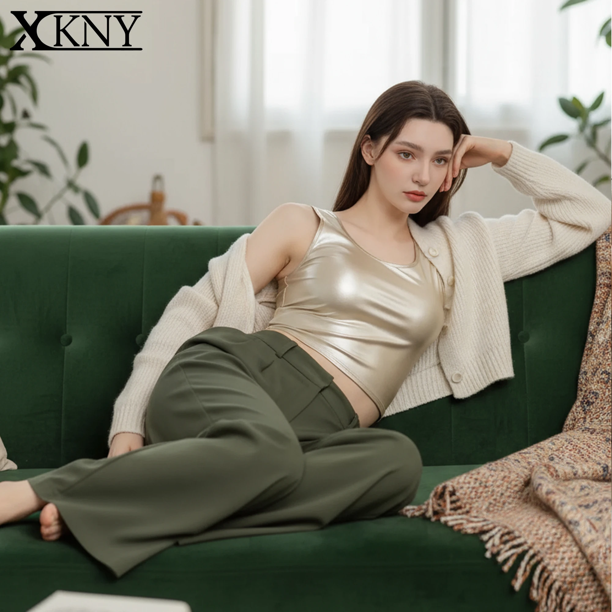 

XCKNY Satin glossy top oil shine bottoming shirt sleeveless suspender vest versatile sports Yoga swim Undershirt Leisure vest