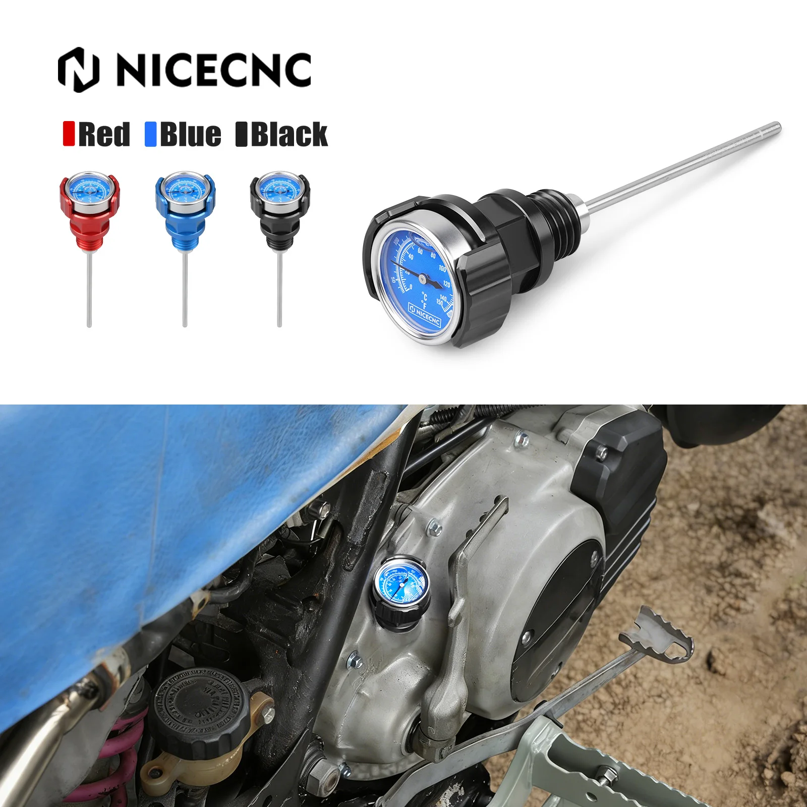 

NICECNC ATV Engine Oil Dipstick For Yamaha Banshee 350 YFZ350 1987-2006 0–150°C 24mm Wrench 4L0-15362-00-00 Aluminum alloy