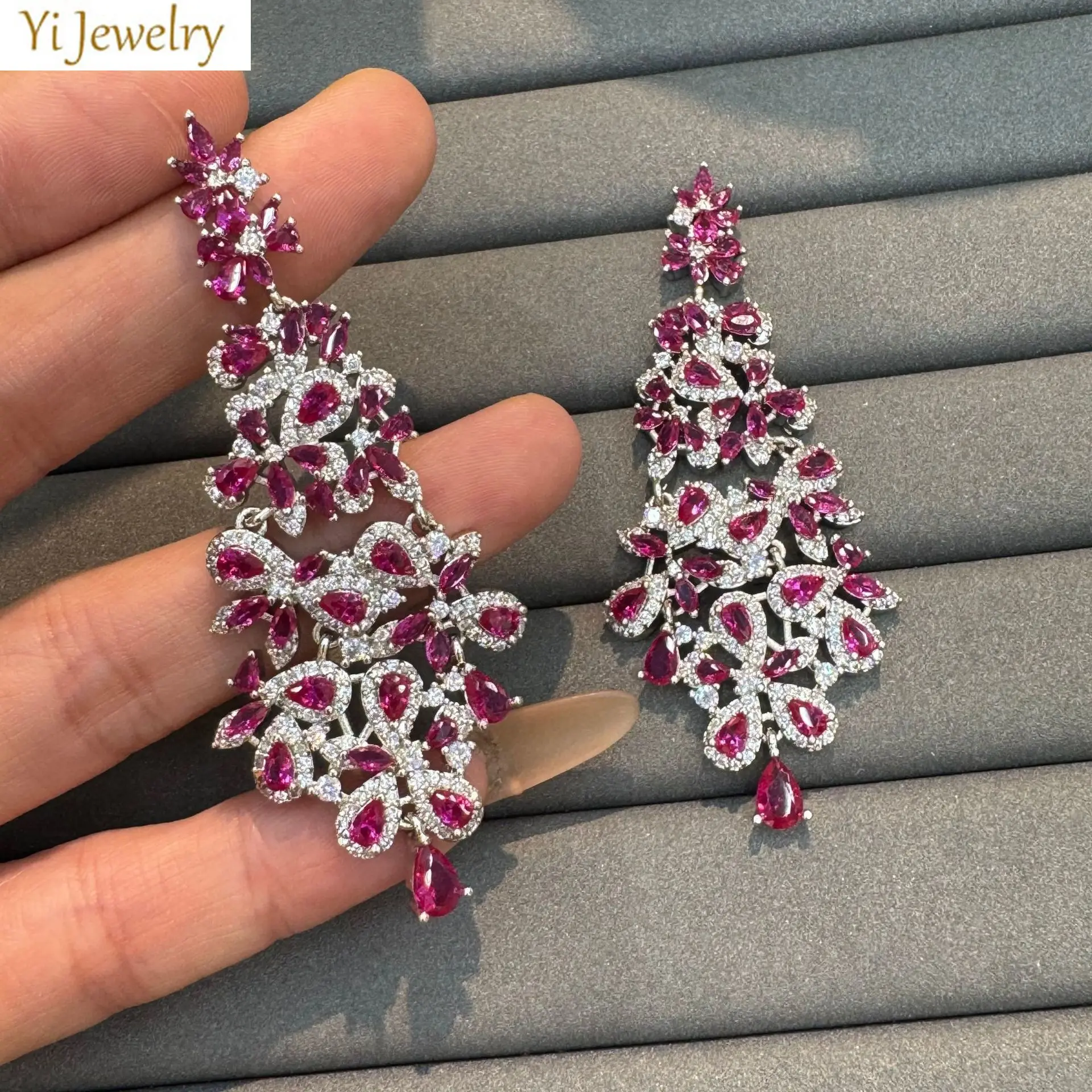 yellow fushia multicolor zirconia earrings for women dinner party sparkly luxury jewelry plant flower leaf pendant earrings