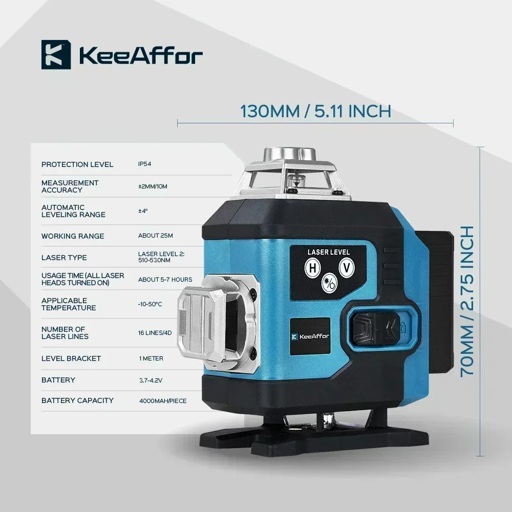 KEEAFFOR 16 Lines 4D Laser Level Green Line Self-leveling 360 Horizontal Vertical Cross Light Measure Powerful Beam Laser Level