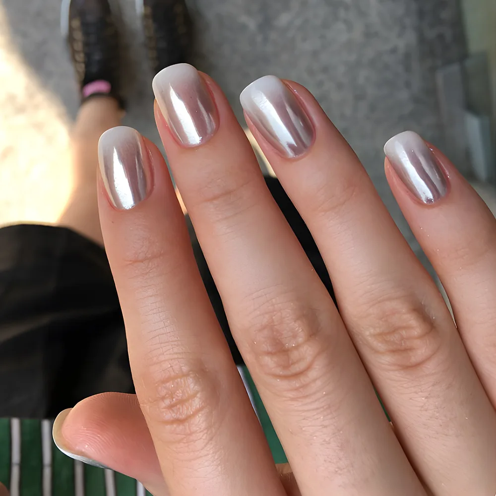 24Pcs Solid Color False Nails Set with Jelly Glue Simple Short Round Head Fake Nail Cat's Eye Press on Nails Finished Nail Tips