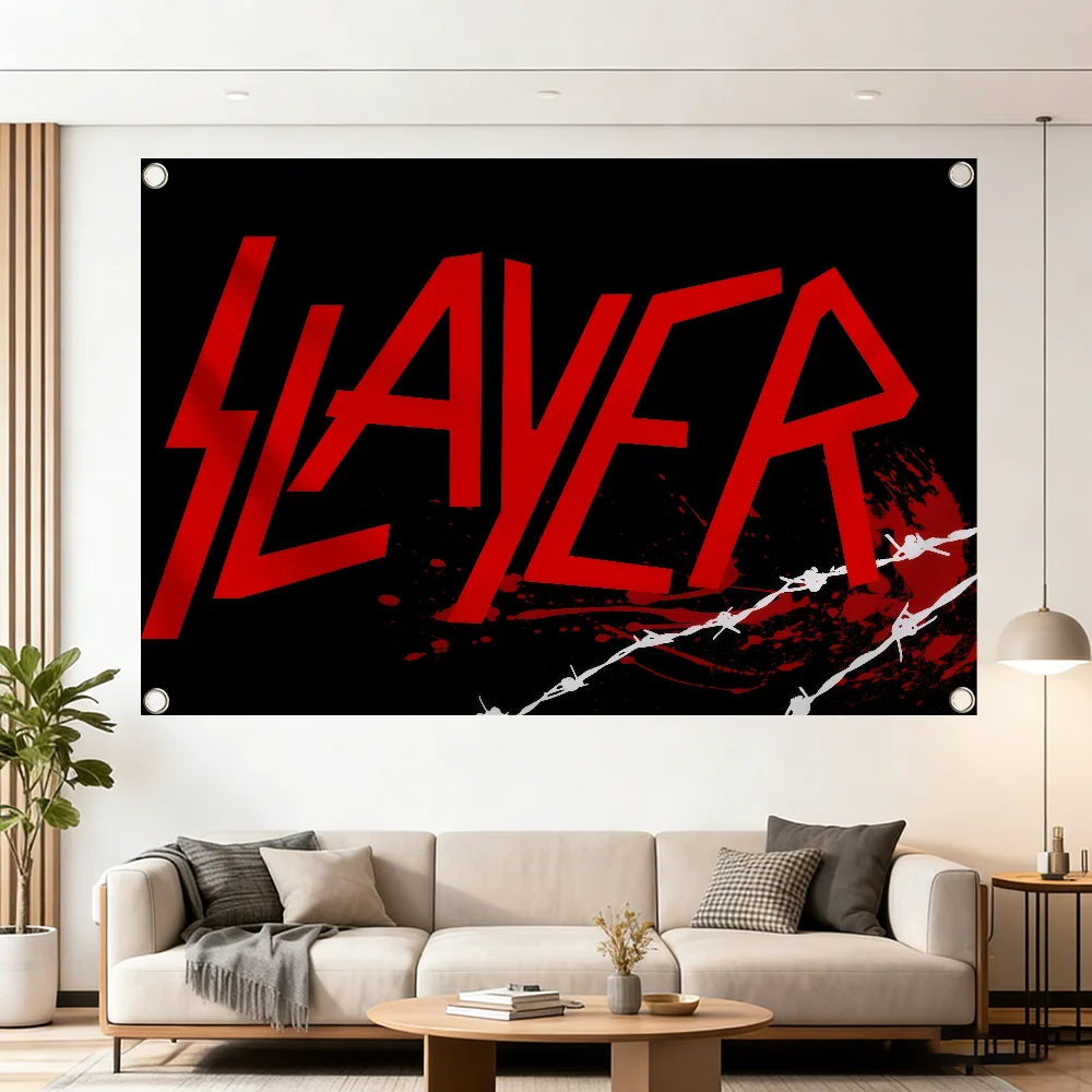 S-Slayer H-Heavy M-Me-tal Flag Durable Outdoor Indoor Patio Festive Decoration Classic Design Pole Wall Room Banner