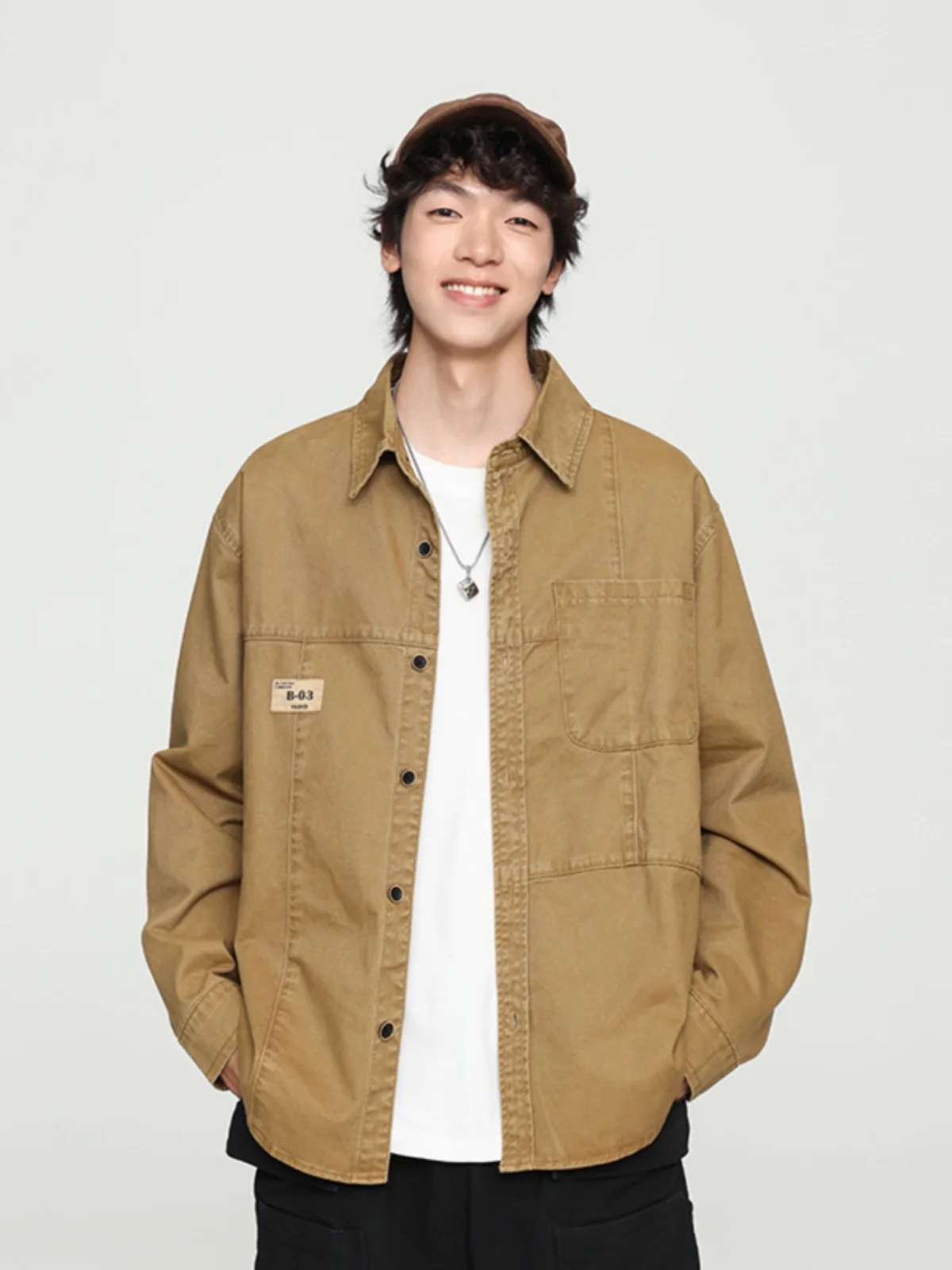 

Khaki Heavyweight Pure Cotton Workwear Long Sleeve Shirt Men's Loose American Casual Shirt Jacket Men's Spring Autumn Cotton ...