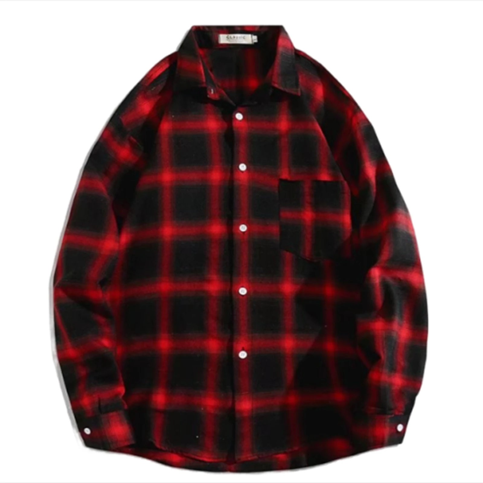 قميص رجالي قطن أبيض وأسود منقوش اللون تصميم كلاسيكي أنيق فضفاض كاجوال بصدر واحد وأكمام طويلة بقصة ضيقة