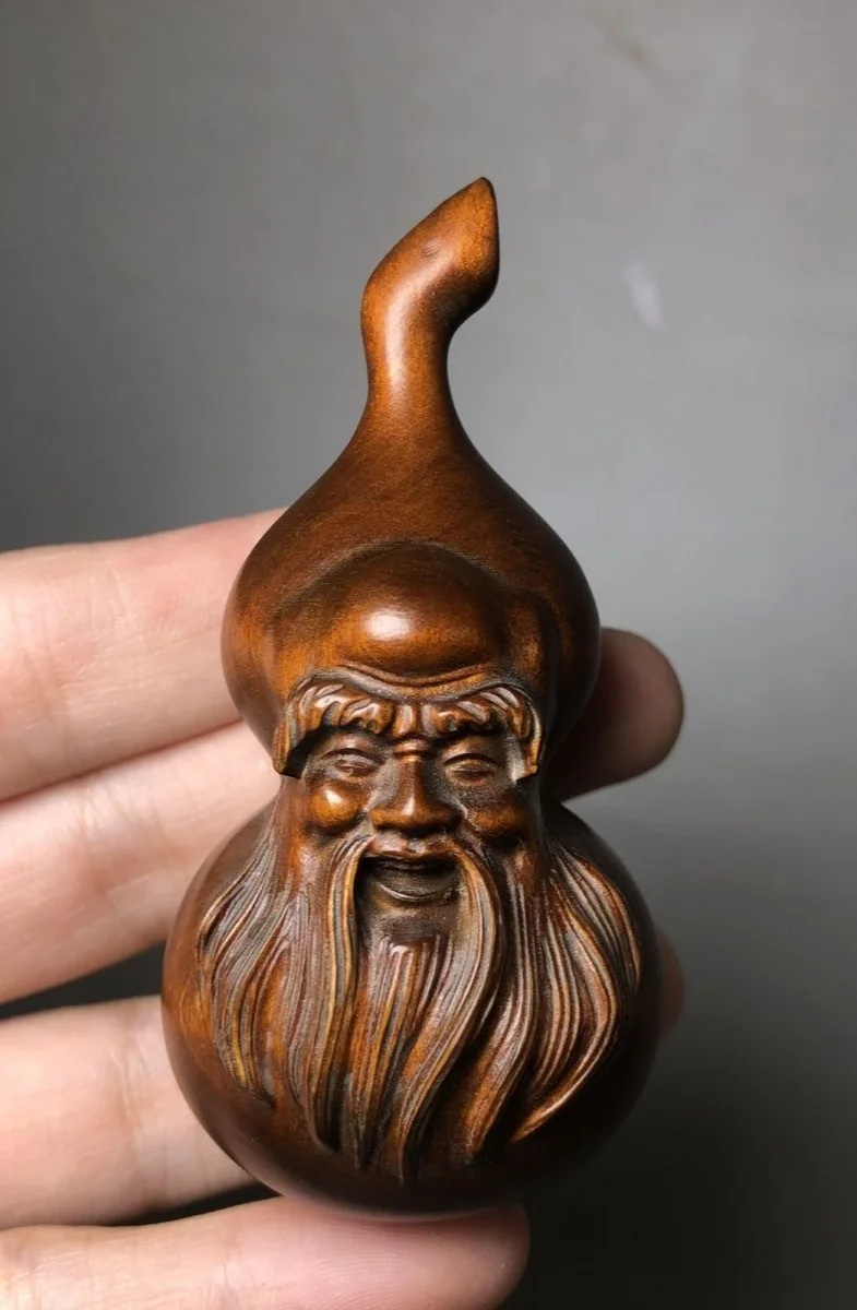 Blessing Chinese Boxwood god of longevity Statue netsuke table Ornament