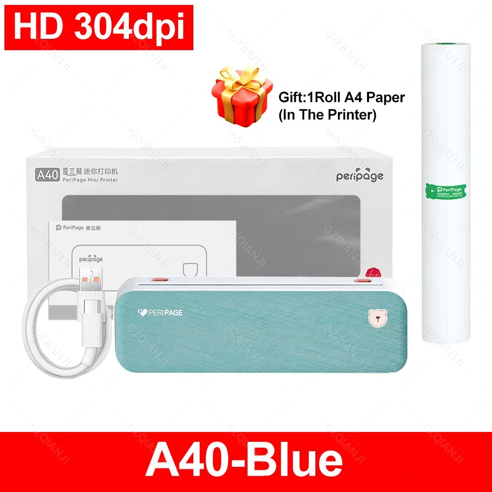 Peripage A40 203 dpi 304 dpi Draagbare A4 Mini Printer Inktloos Thermisch Papier Draadloze Bluetooth Telefoon Fotoformaat A4 Machine Maker