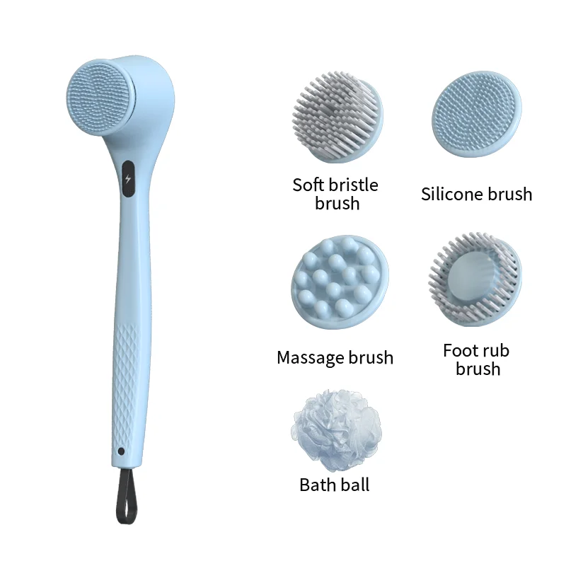 

Electric Body Shower Brush for Back Brush Anti-scratch Silicon Scrubber Spin Rotating Waterproof Brush Head with Bristle-
