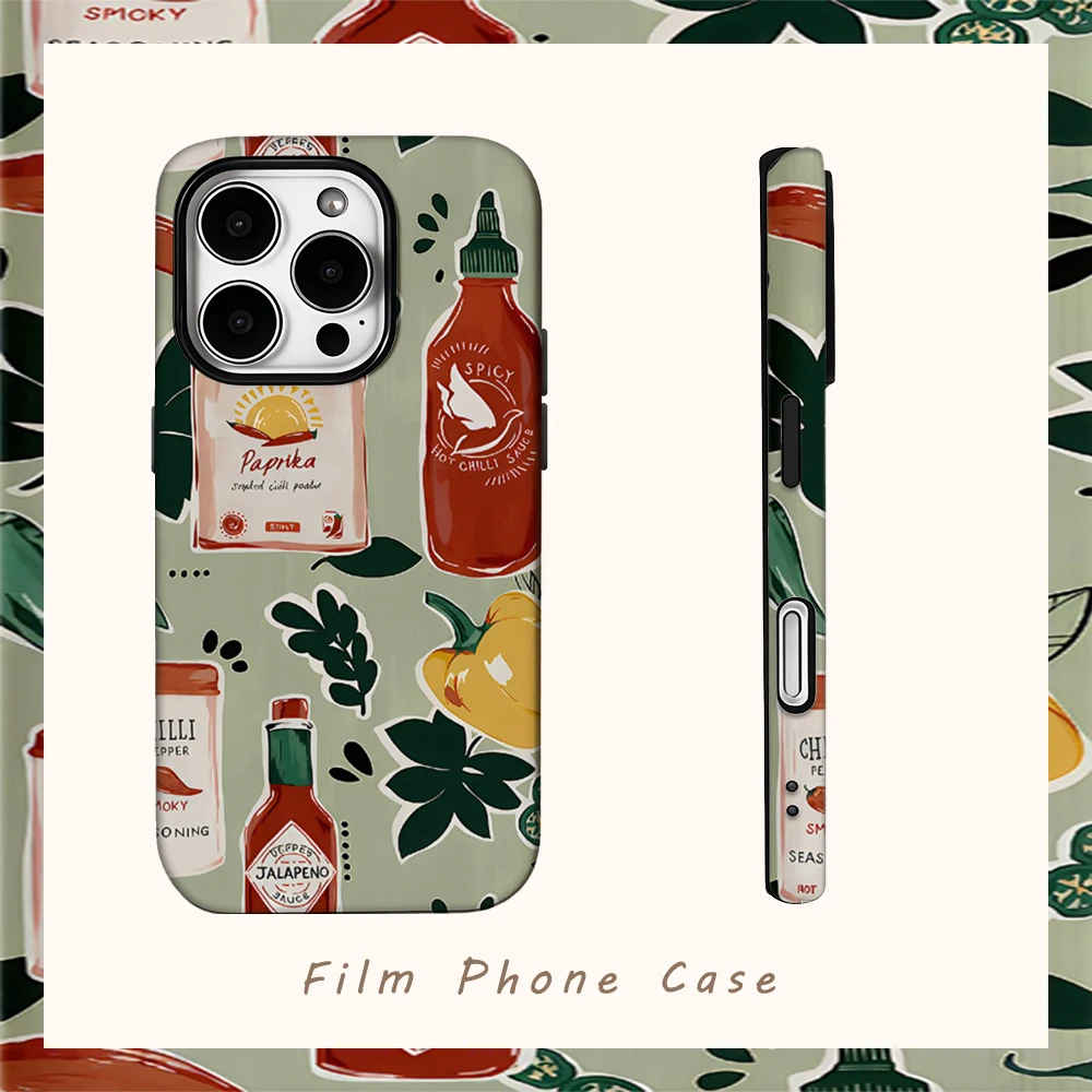 Funda de teléfono CHILLI PEPPER para IPhone 16 15 14 13 12 11 X XS XR XSMAX 7 8 Pro Max Plus contraportada de doble capa