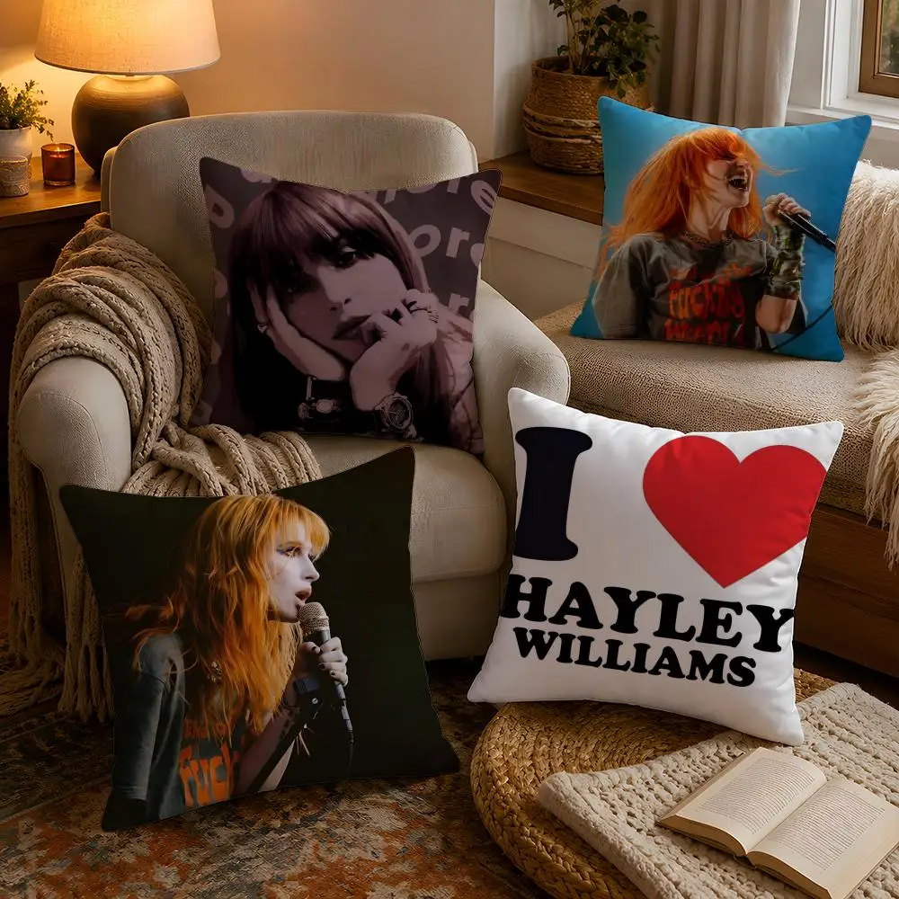 Hot Singer H-Hayley Williams Pillow Case Soft Plush Cushion Cover Double Print and Invisible Zipper for Sofa Home Car Use