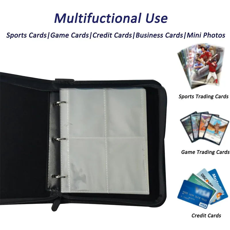 Imagem -06 - Trading Card Binder pu Cover 400 Pockets Zip Collector Album Case de Armazenamento Portátil Adequado para Cartões de Jogo Sport Cards