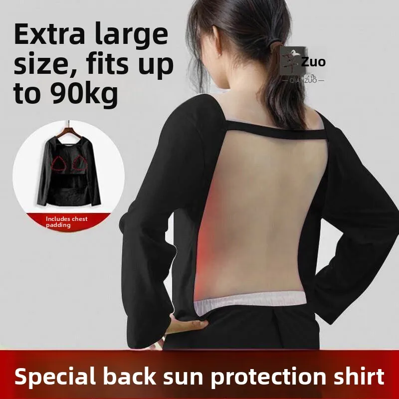 Large Size Summer Special Back Exposure Long Sleeve Shirt for Sunbathing 180 Pounds Can Wear Thermal Therapy Clothes