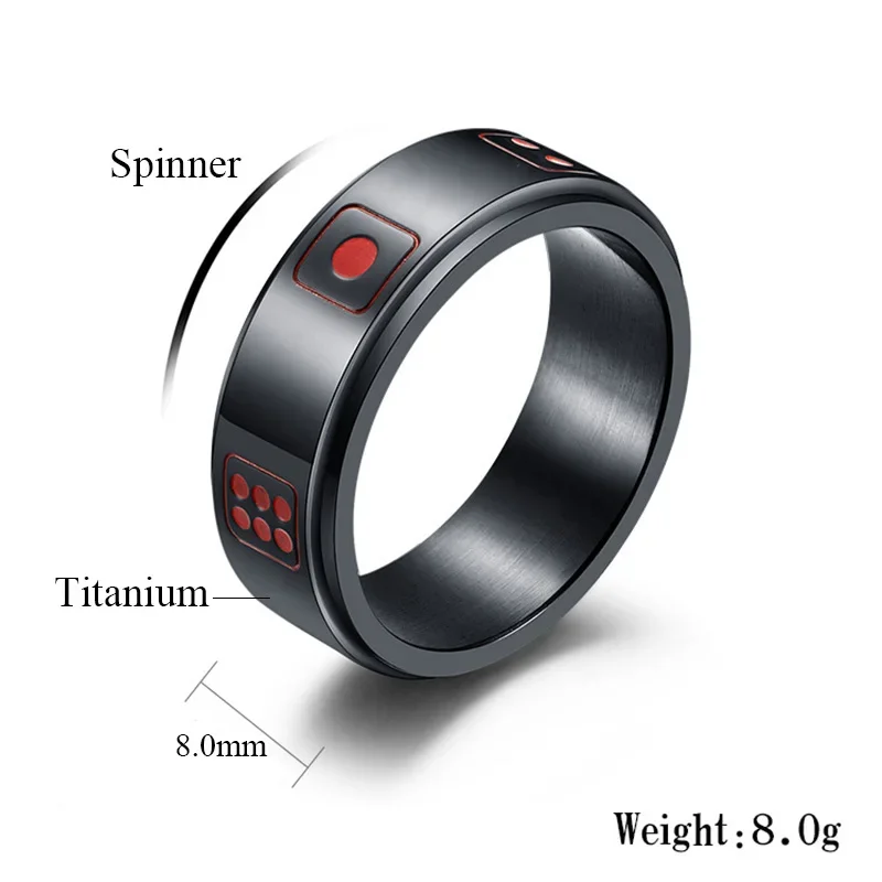 Men\'s 8MM Stainless Steel Dice Spins Spinner Ring Band