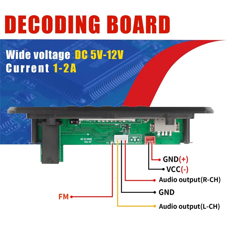 FORW-Draadloze Car Audio 12V MP3 Decoder Board Bluetooth 5.0 USB TF Radio Microfoon MP3 Muziekspeler DIY met Afstandsbediening