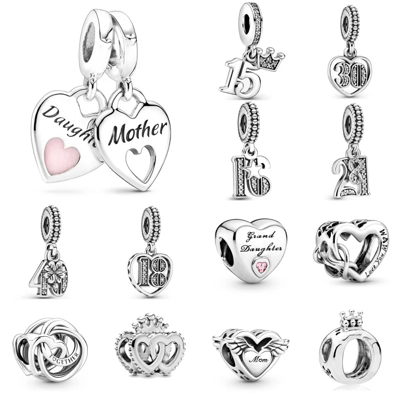 

Silver Color Dad Mom Lover Friend Charm Beads Fit Original Pandora Necklace Bracelet Keychain DIY Fine Women Girls Jewelry