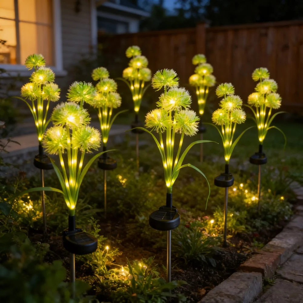 

1 шт. Водонепроницаемый садовый светильник на солнечной батарее с 5 головками в форме одуванчика/лукового шара, светодиодные фонари - для декора газона, двора, патио, дорожек на открытом воздухе