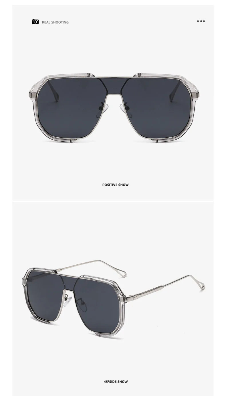 Modische Doppelstrahl-Sonnenbrille mit großem Rahmen, polygonale Sonnenbrille, modische Sonnenbrille im konkaven Stil 31758 – Detail 5