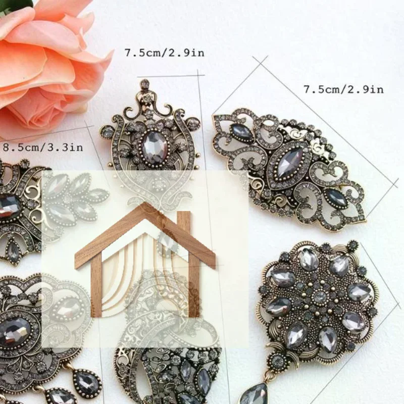 Vintage Gray Crystal Turkish Brooch, Antique Gold Hijab Lapel Pin, Bohemian Ethnic Jewelry for Scarf Dress Wedding Decor