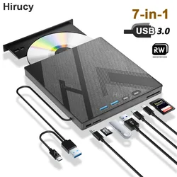 Unidad óptica externa multifuncional 7 en 1, reproductor de quemador de CD, DVD, VCD, controlador portátil de lujo con USB 3,0, USB-C, ranuras para tarjetas SD TF