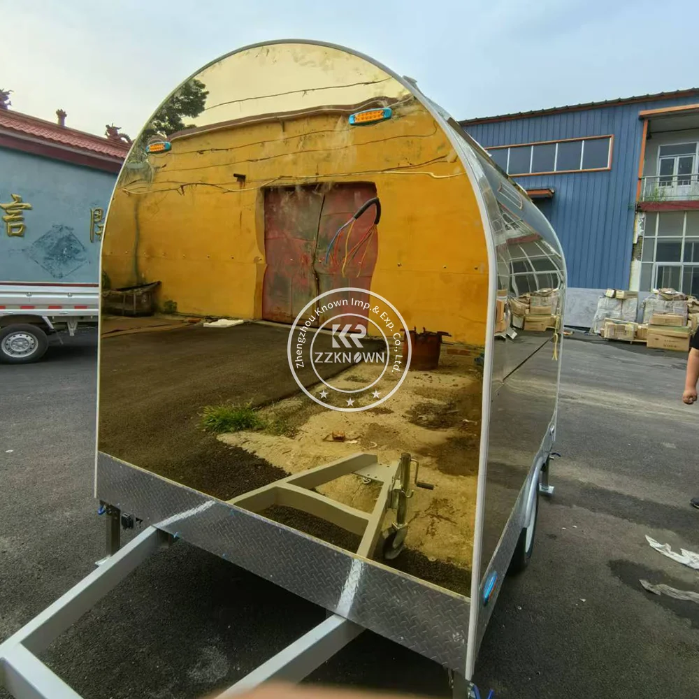 รถเข็นขนมสุนัขร้อน Kiosk รถพ่วงรถบรรทุกอาหารพร้อมอุปกรณ์ครัวเต็มรูปแบบสัมปทานมือถือรถพ่วงอาหารกาแฟพร้อมอุปกรณ์ครบครัน