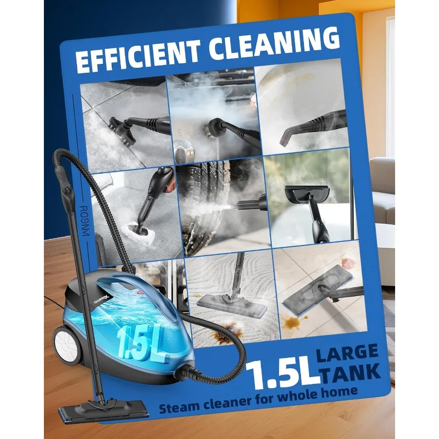 Pembersih Uap Genggam Bertekanan untuk Penggunaan di Rumah dengan 30 Aksesori, Steamer Portabel Tugas Berat dengan Tangki 1.5L untuk Lantai Keramik