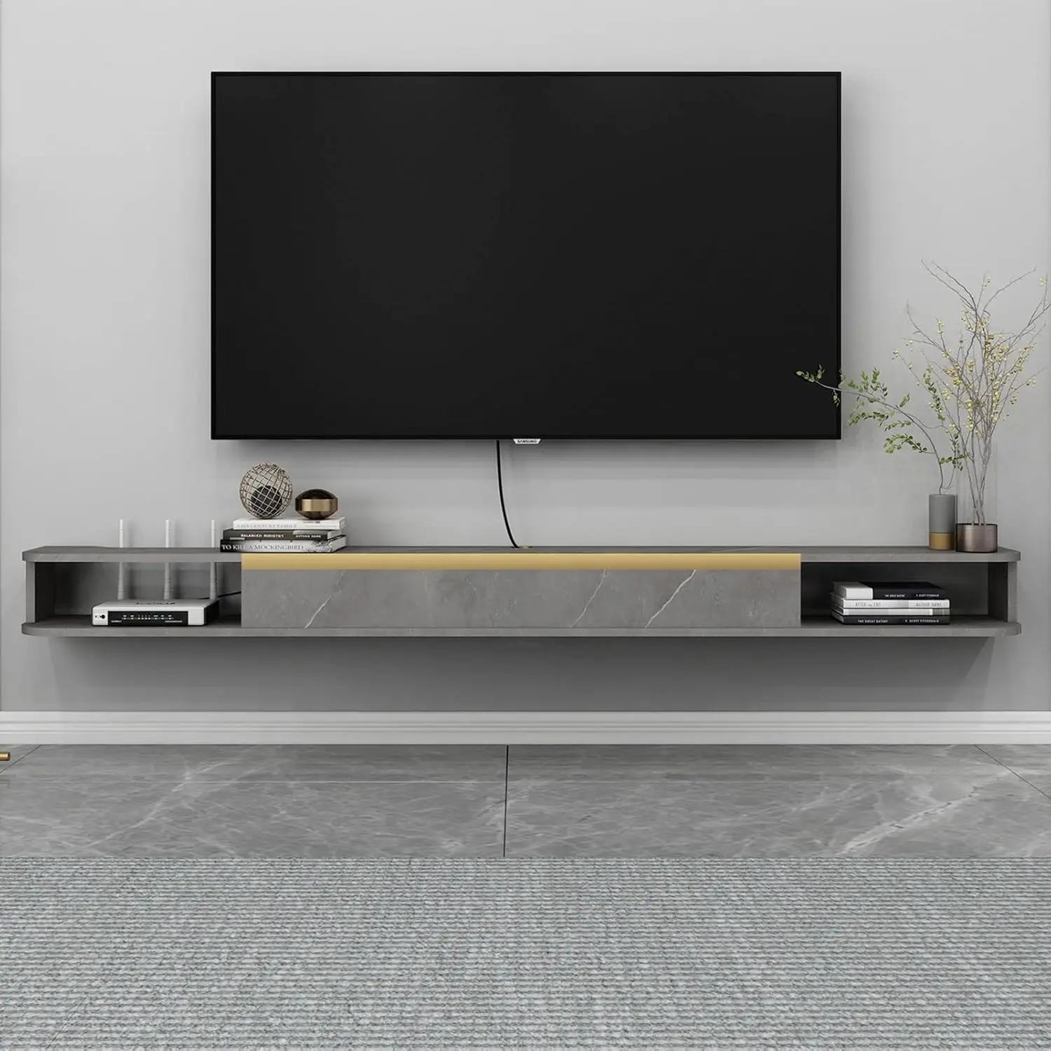 Floating TV Stand, 71'' Wall Mounted Entertainment Center TV Media Console, Floating Shelves with Door, Floating TV Cabinet Larg