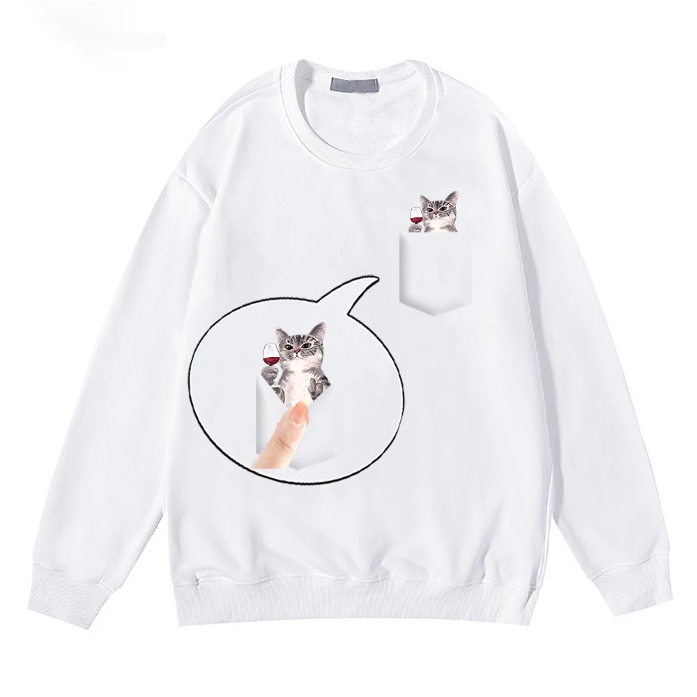 CLOOCL Funny Animals Sweatshirts Cat Drink Red Wine Printed Pullovers Unisex Sportswear Male Female Polyester Streetwear S-7XL