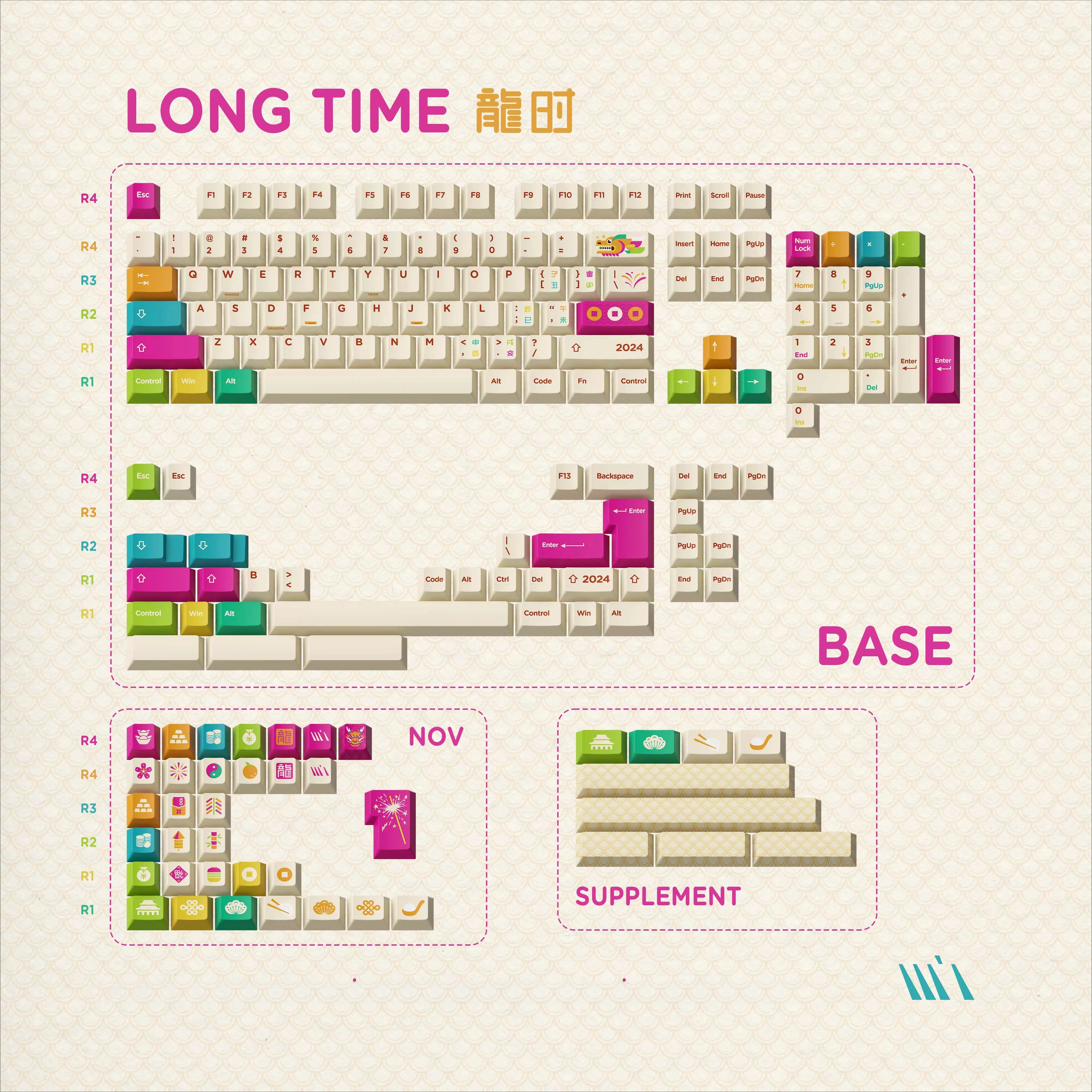 

Original New Year's Theme Keycaps-Hours-170 + Keys Original Factory Height PBT Full Five-Sided Sublimation Mechanical Keyboard