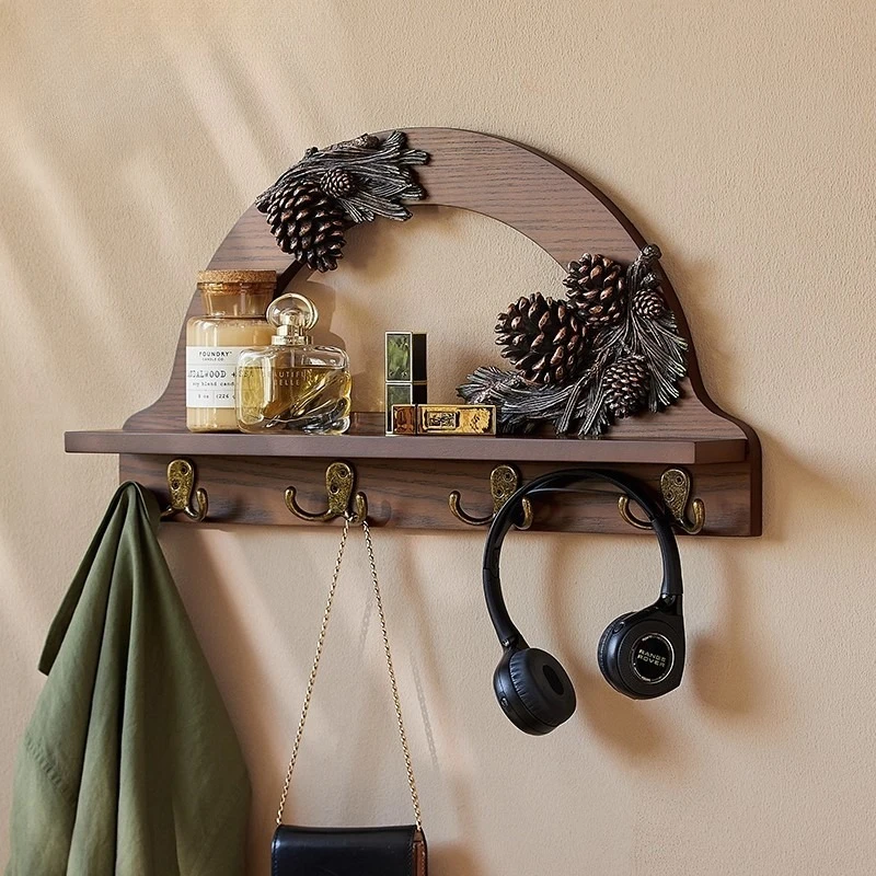 

Creative American European coat rack, wooden shelf hook wall hanging shelf