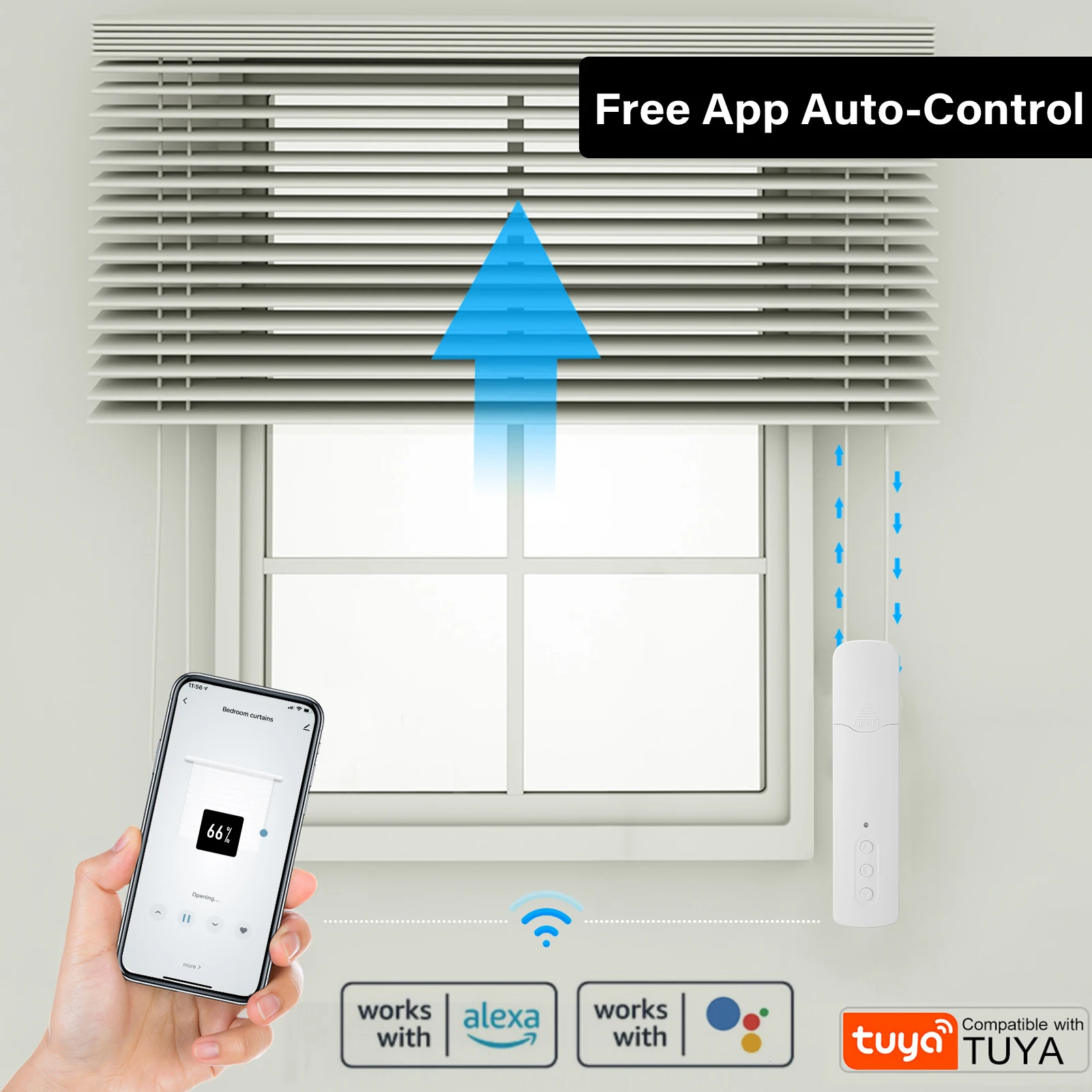Tuya WiFi TM616EGWT Intelligent Pull Bead Curtain Motor APP Voice Control Electric Curtain Motors Works with Alexa Google Home