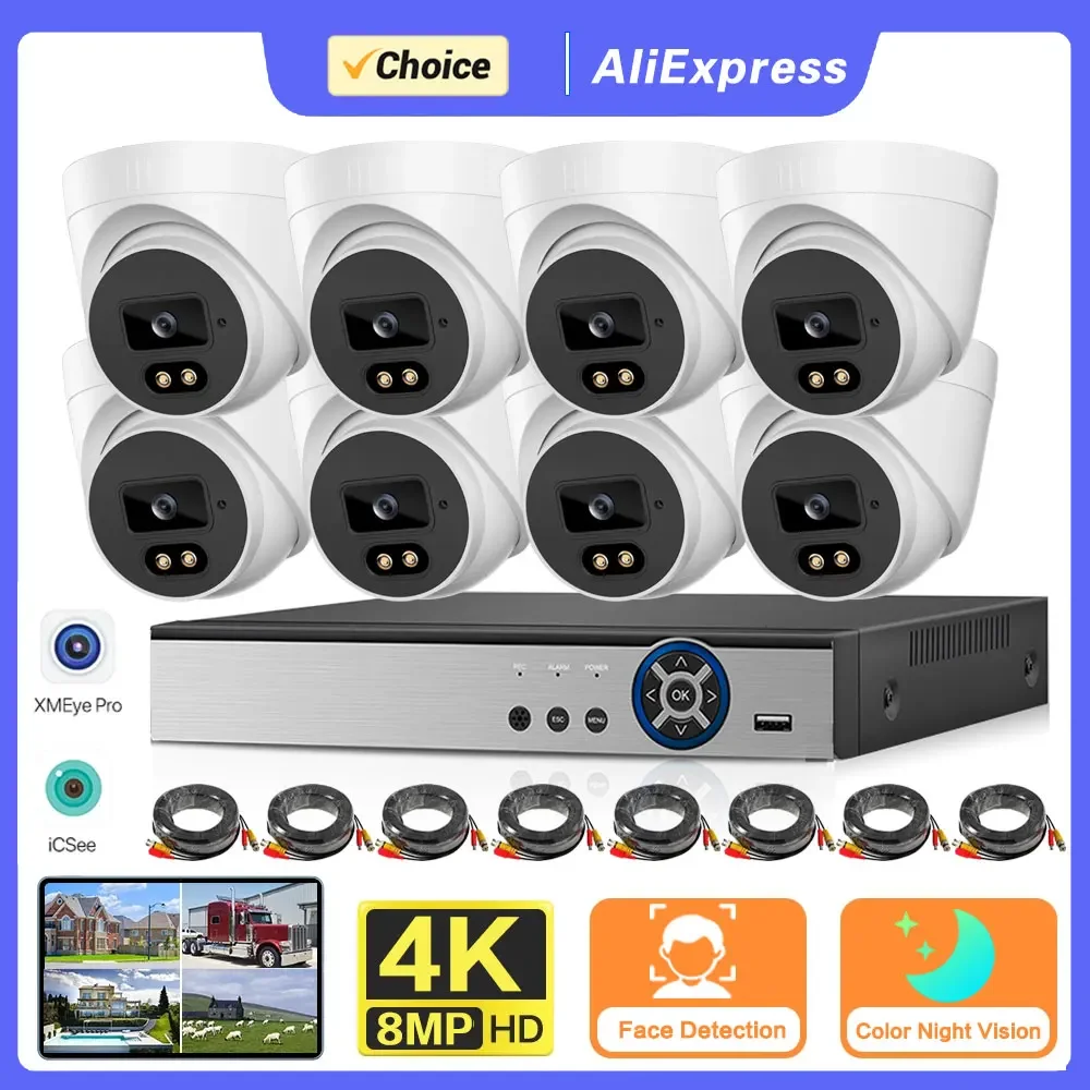 

AHD CCTV Camera Security System Kit Dome 4K 8CH DVR Kit Indoor Home Color Night Vision Ceiling Camera Video Surveillance System