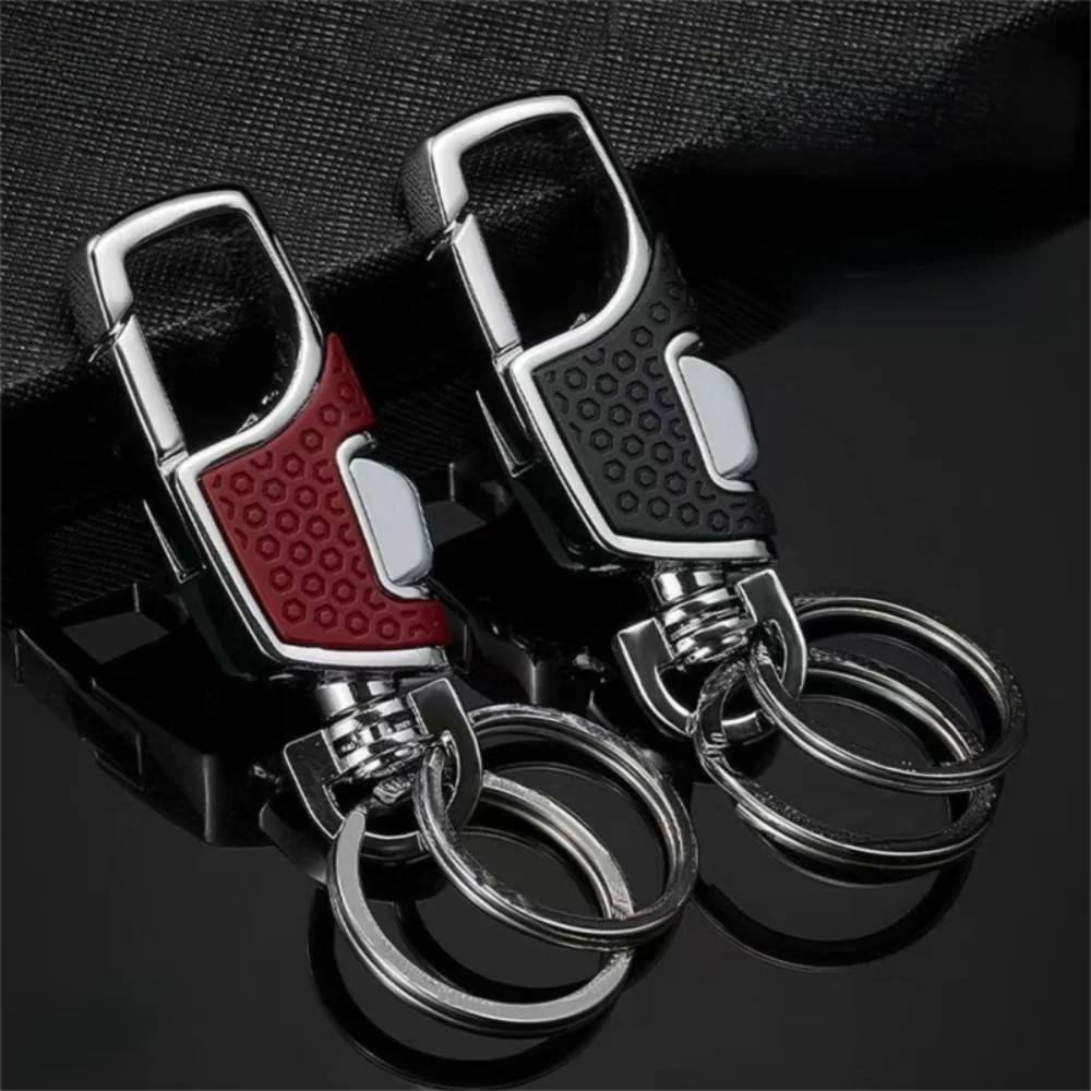 One Click Open Car Key Chain Loss-proof Thickened Belt Key Chain Portable Black Clasp Double Ring Key Chain Men's Accessory