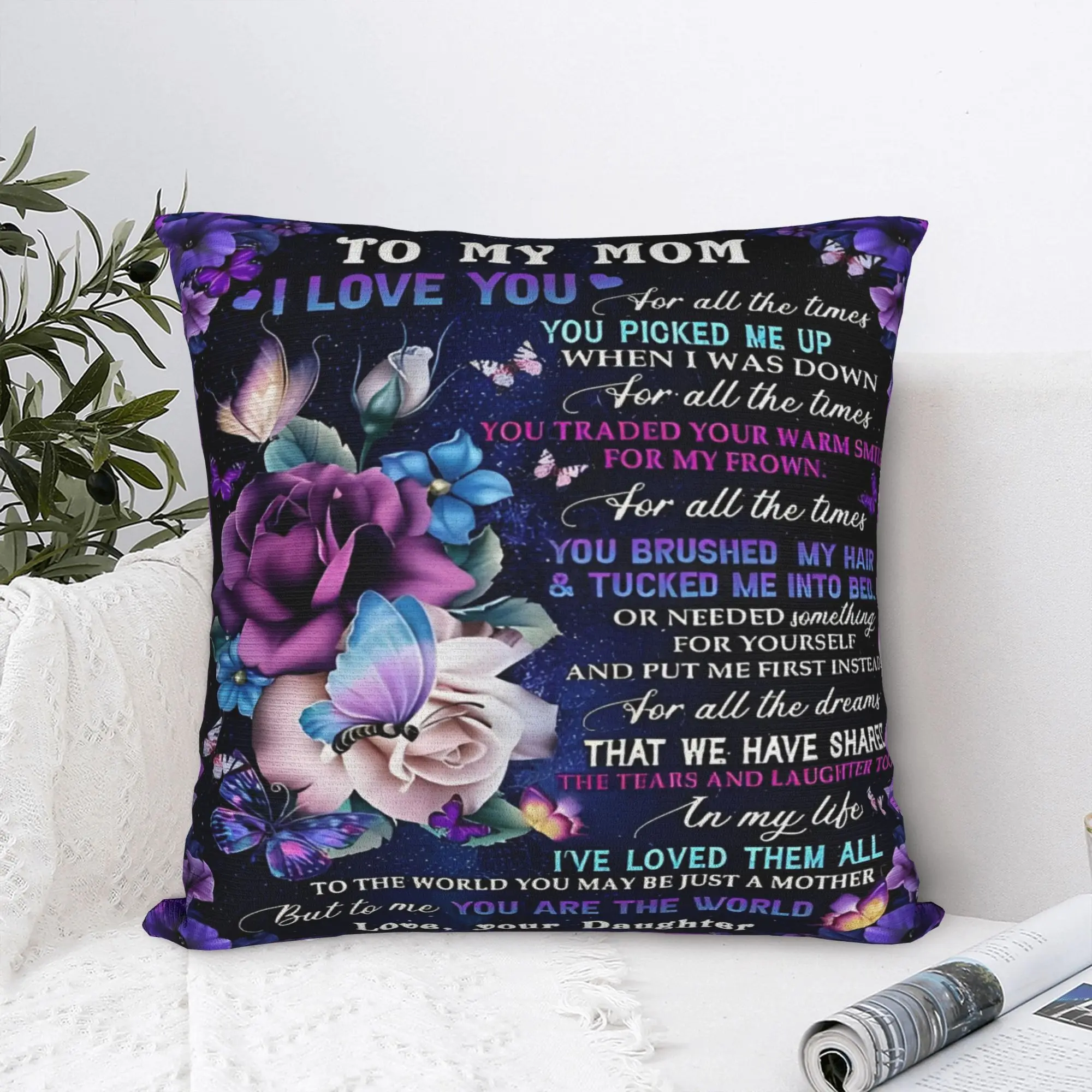 Mother's Day  Pillowcase Polyester Cushion Cover Decorative Letter From Daughter Throw Pillow Case Cover Home Square 45X45cm