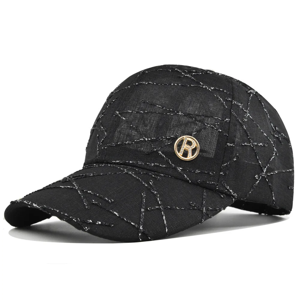 

Vintage Washed Distressed Hats Metal R Dad Hats Breathable Baseball Cap Personalized Letter Unisex Sun Couple Hat