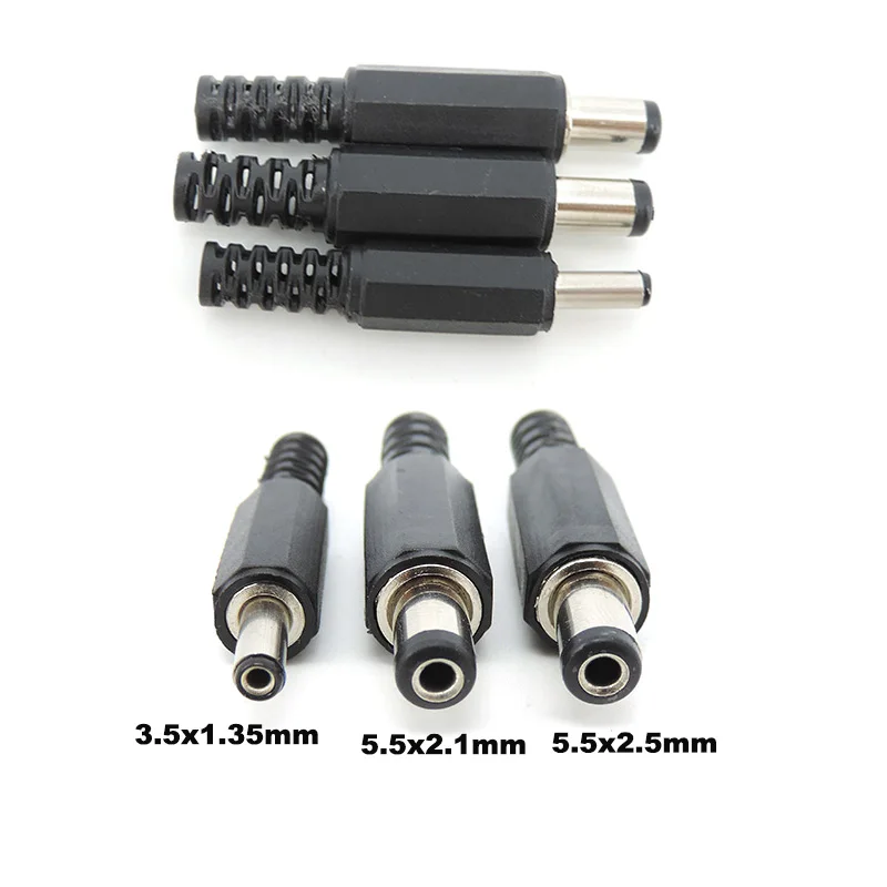 5.5*2.1 5.5x2.5mm 5.5x2.5 3.5X1.35MM DC Power Plug Male connector Electrical Socket Outlet DC-022 DC-005 DC-022B 5.5X2.1MM