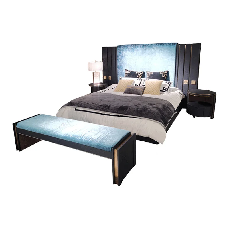 Italian light luxury high-end leather double bed simple modern master bedroom villa 1.8 meters soft bag large screen bed