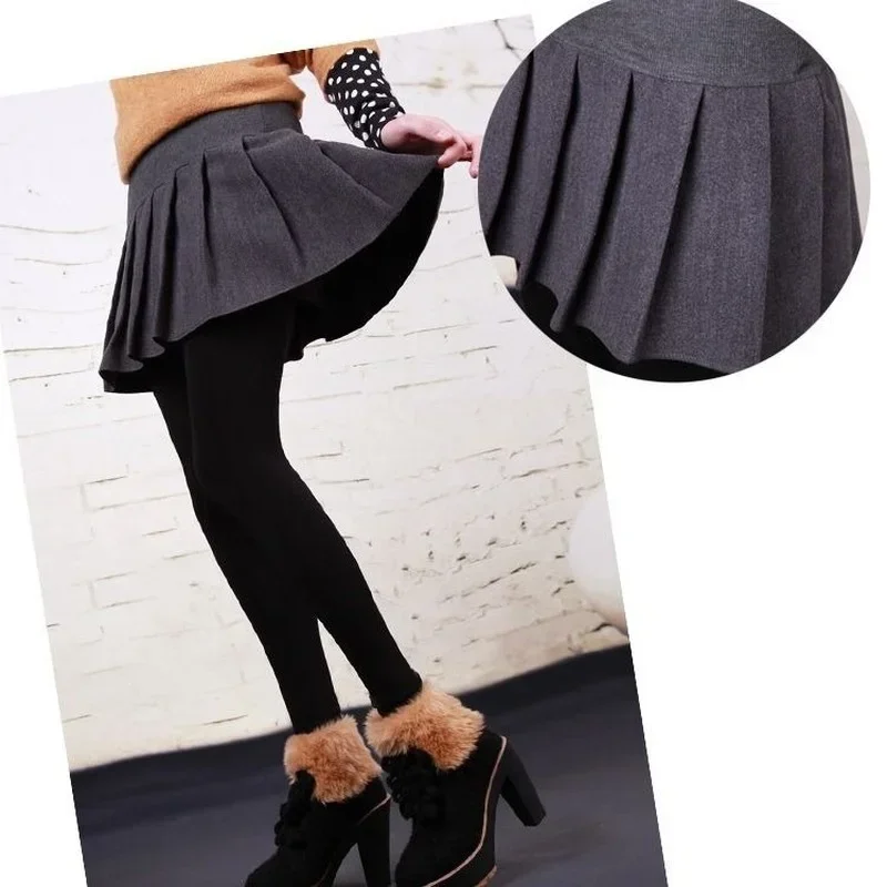 Open-Crotch Pants Spring, Autumn And Winter Fake Two-Piece Outer Wear Leggings With Skirt With Double-Headed Invisible Zipper