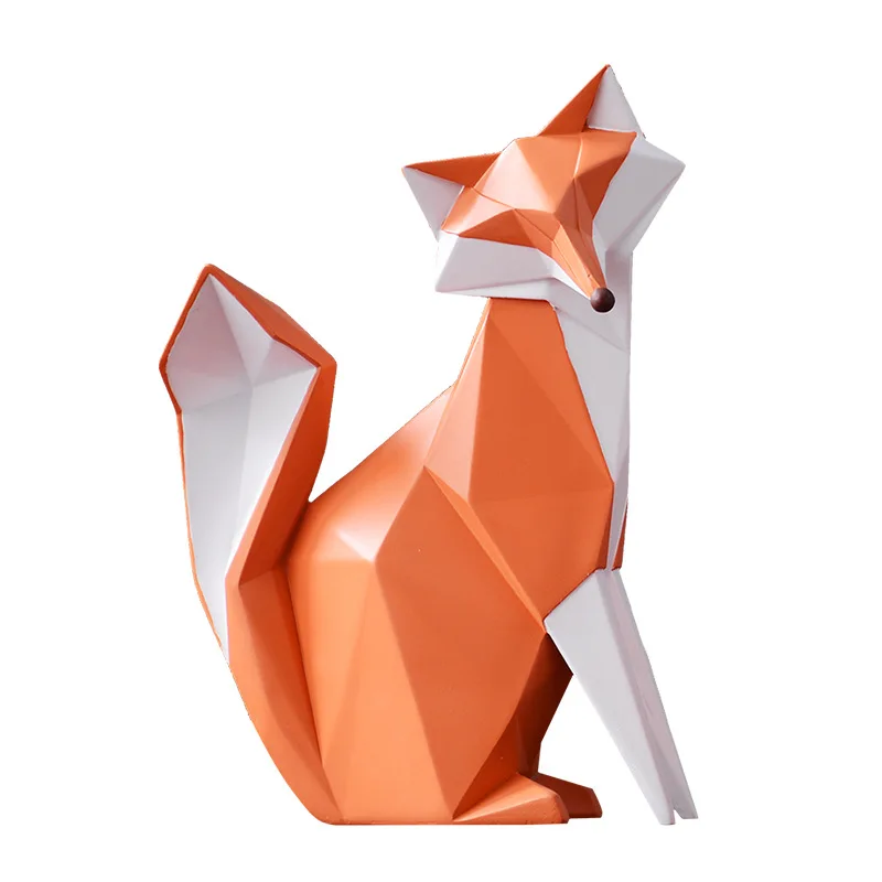Nordic Modern Animal Resin Craft Abstract Geometric Orange Fox Figurka Statuetka Ozdoba na biurko Kreatywna dekoracja biura i domu